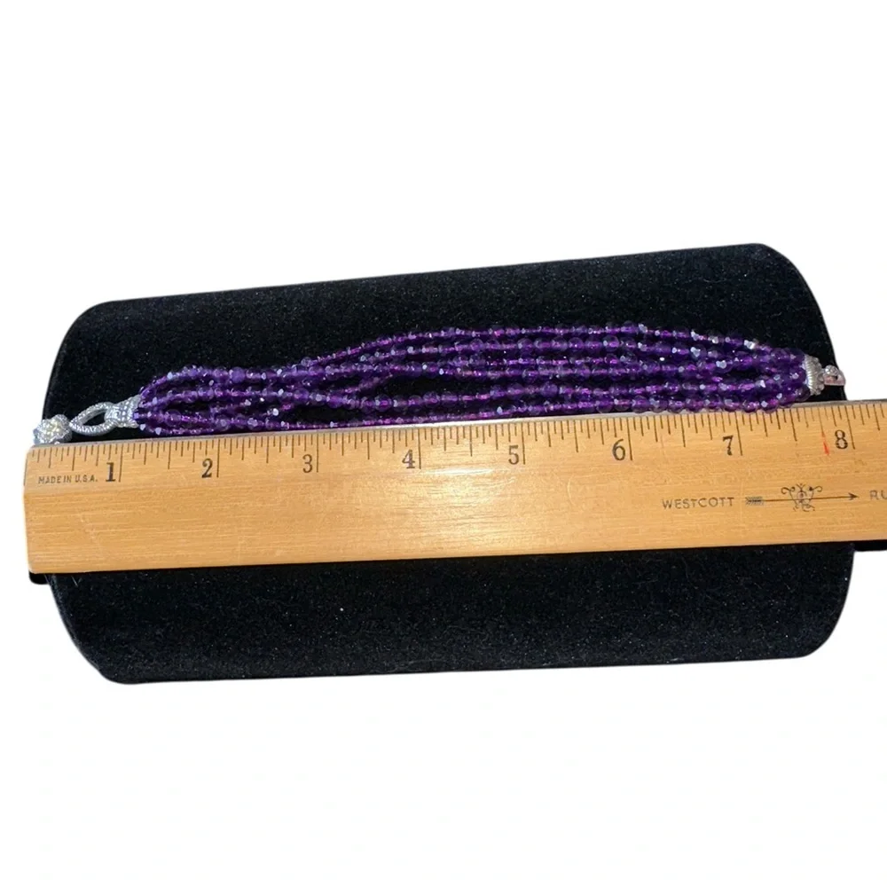 BRACELET BARBARA BIXBY AMETHYST GEMSTONE  FLOWER Multi-Strand SS 18K Box & Pouch